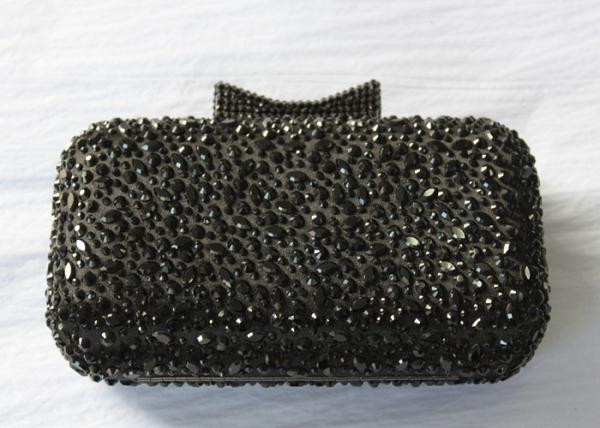 Women Black Beaded Rhinestone Evening Bags Sparkly For Webbing Party