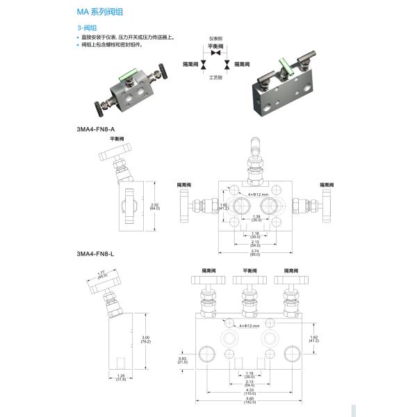 6000psi MA MB Needle Control Valve , High Pressure Instrument Manifold For CHNV