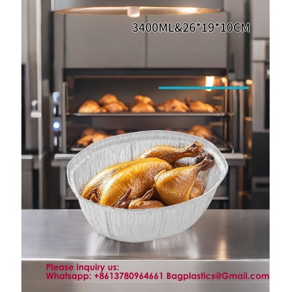 Large Size Deep Oval Aluminum Foil Trays For Roasted Chicken Disposable Food-Grade Foil Turkey Pan Container Tin Foil Aluminum Food Grade BBQ Disposable Meal Box Square Takeaway Insulated Oven