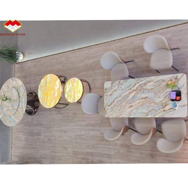 Maldives Blue Luxury Stone Translucent Polished Big Slab for Hotel Dining Table Set