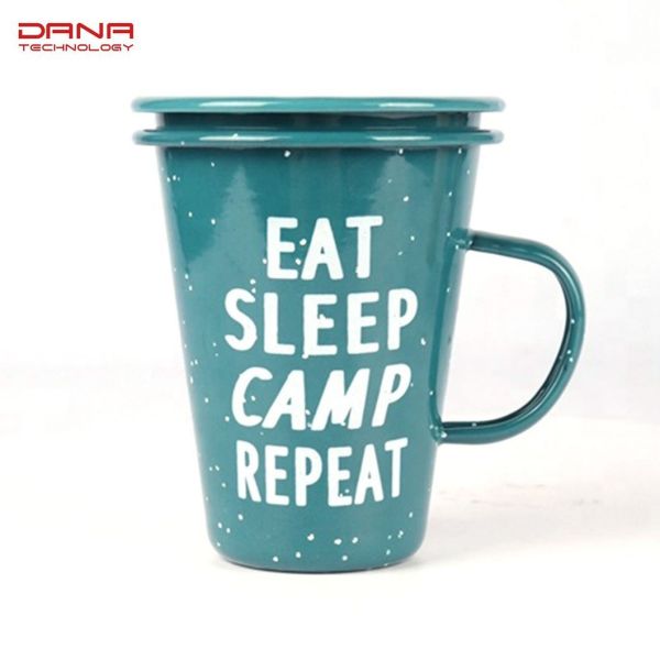 Customized Color Enamel Steel Cup Vertical Stripe Design for Breakfast Milk Coffee