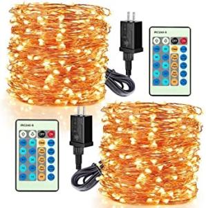 99ft 300 LEDs Dimmable Warm White Copper Wire Lights Remote Control For Garden