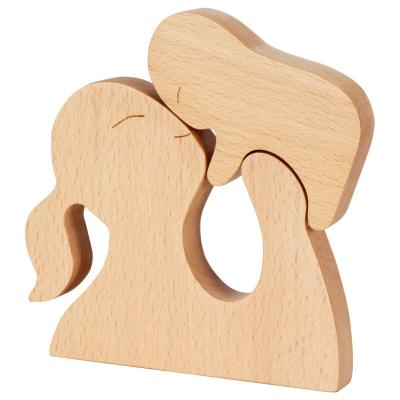 Home Wooden Candle Holder Craft Decor Statue Cute Handmade Wooden Figurines Carving Wooden Decoration Orname