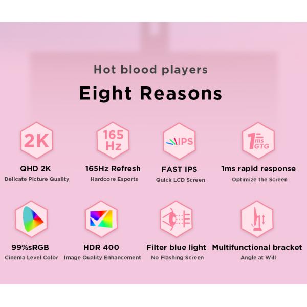 Color rosa LED de 27 pulgadas Monitor de juegos de PC 1K 2K 4K 100Hz 144Hz 165Hz 200Hz 240Hz Altura ajustable