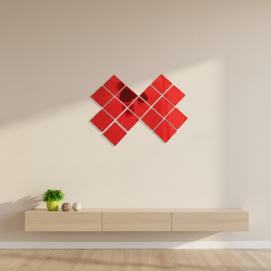 1.3mm Thick Red Acrylic Mirror Sheet Square Acrylic Mirror Tiles for DIY Crafts&Home Decor
