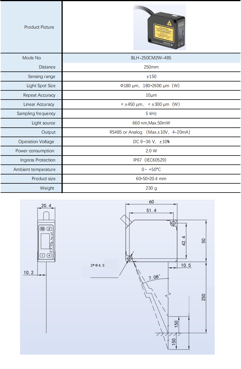 Laser Displacement Sensor 10μM Repeatability Analog RS-485 Laser Distance Measurement Sensor
