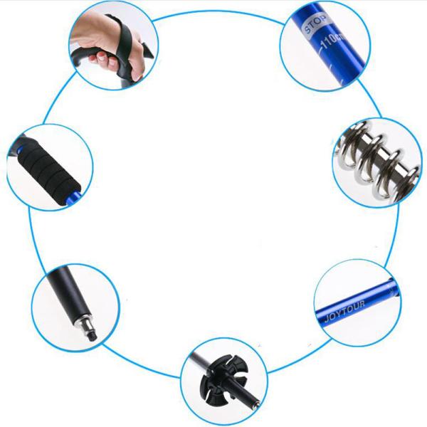 Blue Aluminum Telescopic Mountain Trekking Pole for Straight Handle Walking Cane
