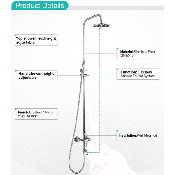 Wall Mounted Stainless Steel Bathroom Shower Brushed Durable Eco Friendly