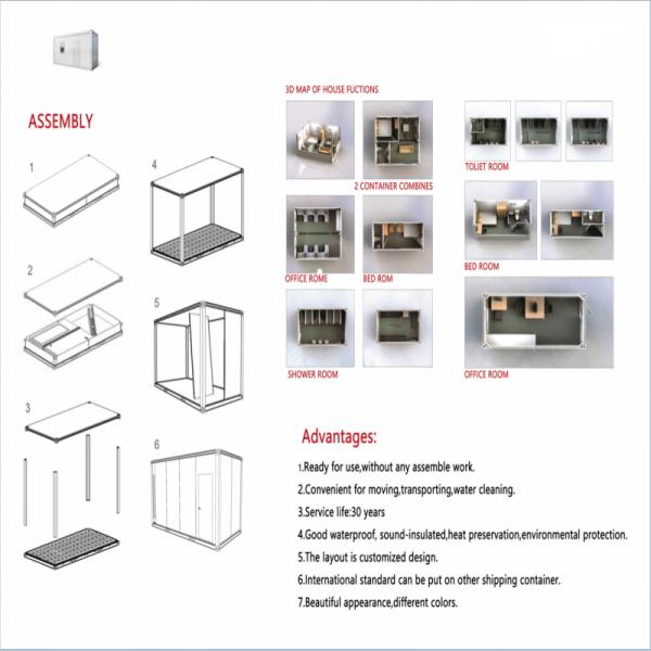 Стальная сэндвич-панель Мобильный жилой контейнерный дом 20ft 40ft 2 спальни