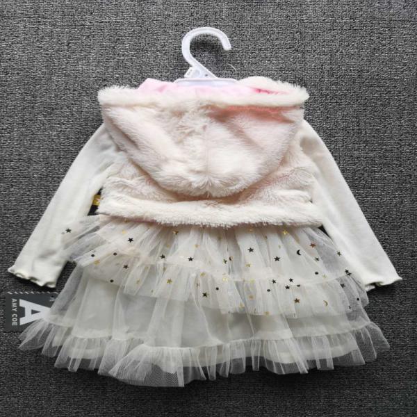 White Children's Winter Clothes Plush Baby Girl Winter Dress In Stock