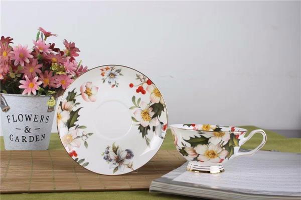 Exquisite 15% 24K Plated Decor Thin Bone China Coffee Cup Sets