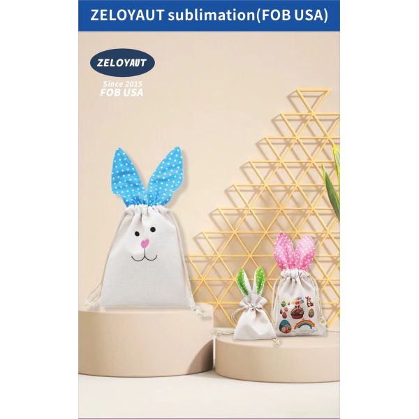 Premium Sublimation Blank Flax Easter Drawstring Bag with Bunny Ear Linen Rabbit Ear Tote Bag Blank Printed logo Sublimation Bag