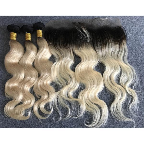Long Russian Ombre Human Hair Extensions Body Wave With Ear to Ear 13x4 Lace Frontal
