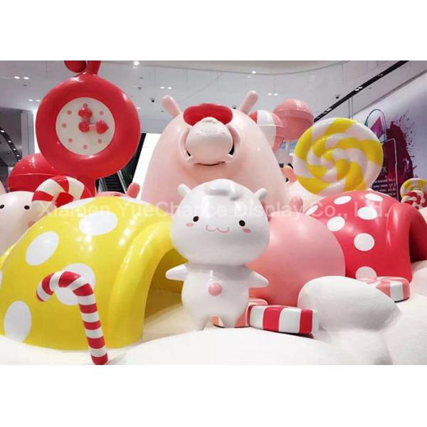 Oversize Shop Display Christmas Decorations Pink And White Fiberglass Candy