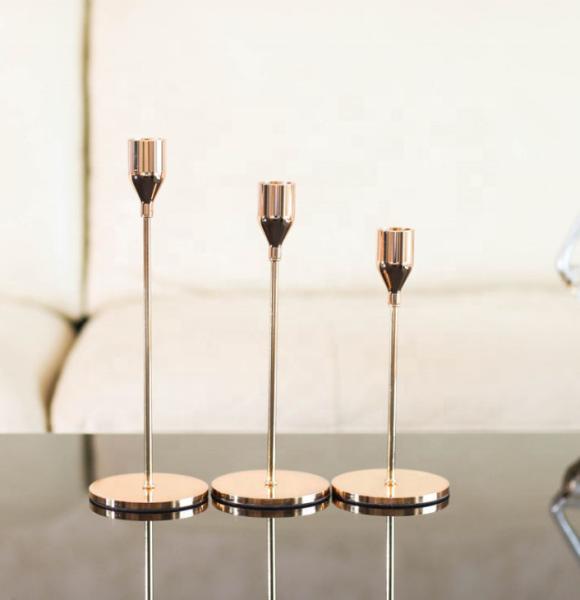 Wholesale simple 3 piece set rose gold metal candlestick holder for home wedding decoration
