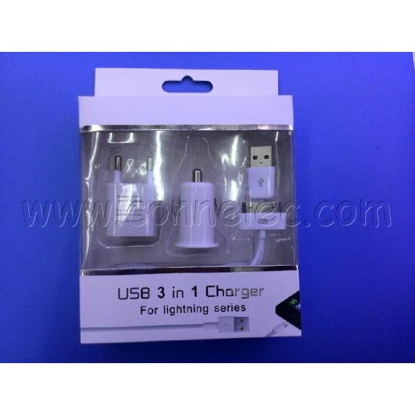 3 in 1 charge for Iphone 5S/5C/5C, car charge+USB cable+adapter for Iphone 5S/5C/5