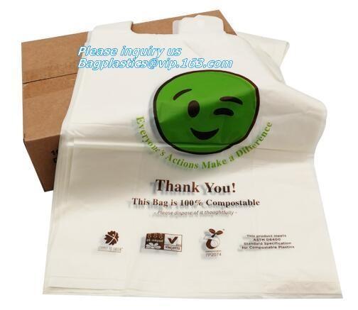 Biodegradable Plastic T Shirt Food Bag Compostable Vest Carrier Shopping Bag, Compost Home ASTM D6400 Biodegradable Tran