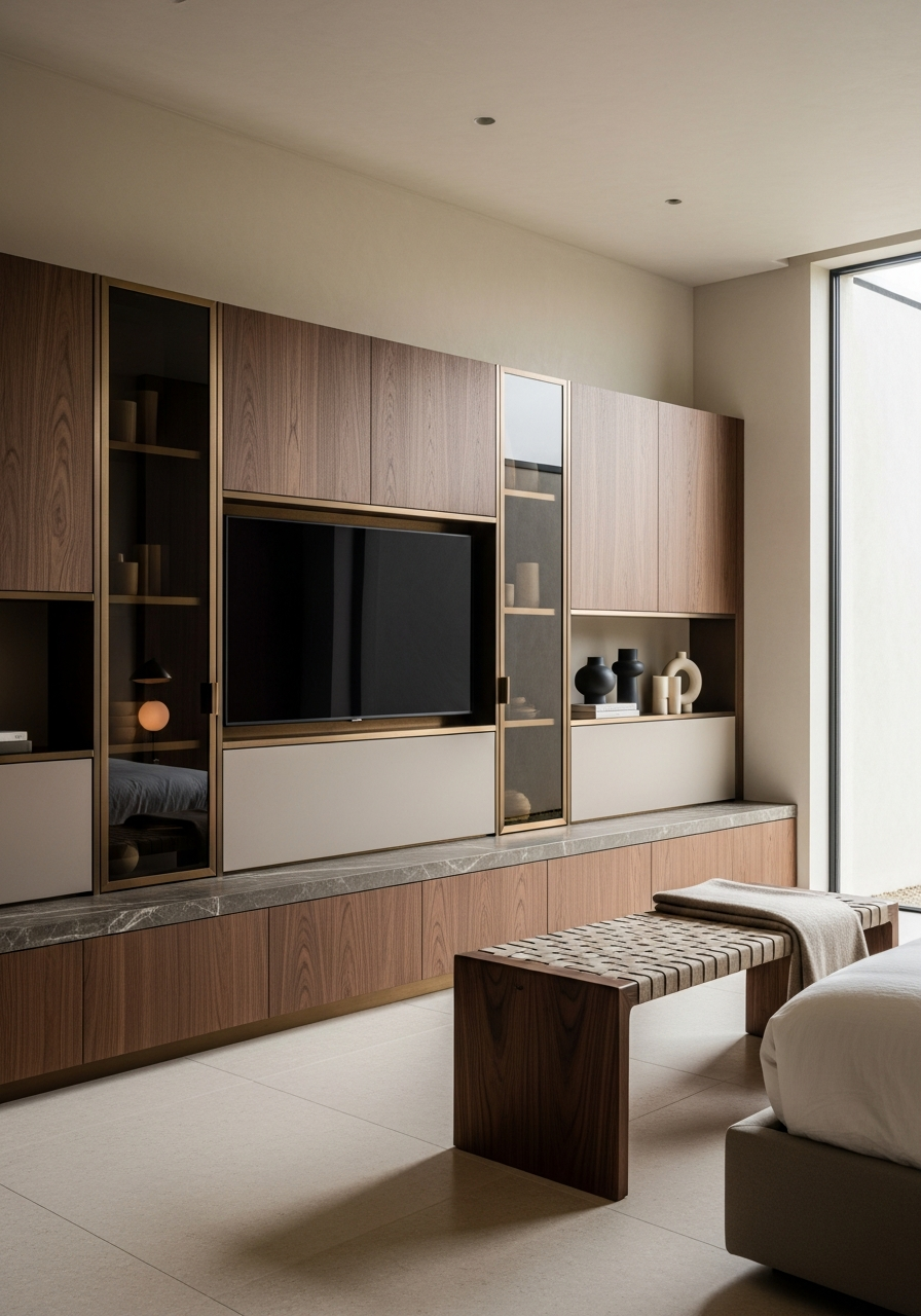 Hotel Atmosphere Walnut Media Console in 304 Stainless Steel