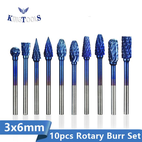 3mm Shank Double Cut Tungsten Carbide Rotary Burr with Blue Coating for Metal and Woodworking