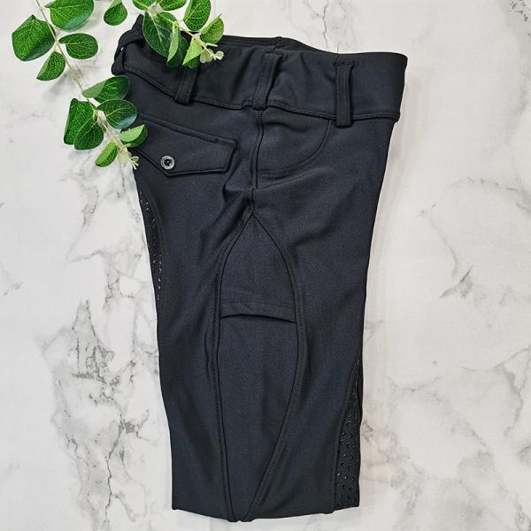 Pocket Horse Riding Pants Black High Stretch Silicone Grip Kids Equestrian Breeches