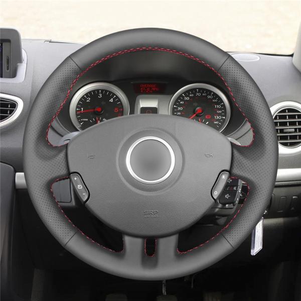 Custom Best Price Black Leather Hand Sewing Steering Wheel Cover For Renault Clio 3 2005 2006 2007 2008 2009 2010 2011 2012