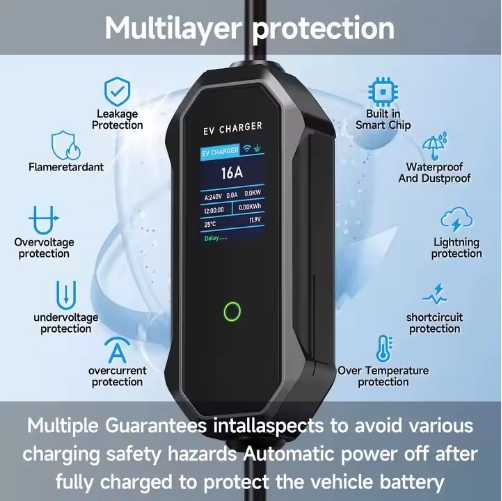 3.5KW/7KW cargador móvil EV con cable 5M y pantalla LED