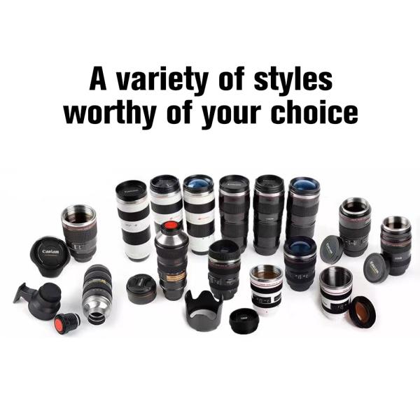 Creative Double Wall Stainless Steel 400ml Camera Lens Shape Coffee Mug Travel Bottle