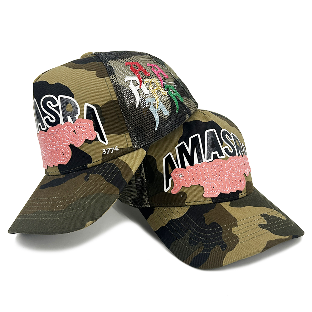 5 Panel Camo Custom Embroidery Trucker Hats Mesh Leather Silk Cotton Patch Screen Printing