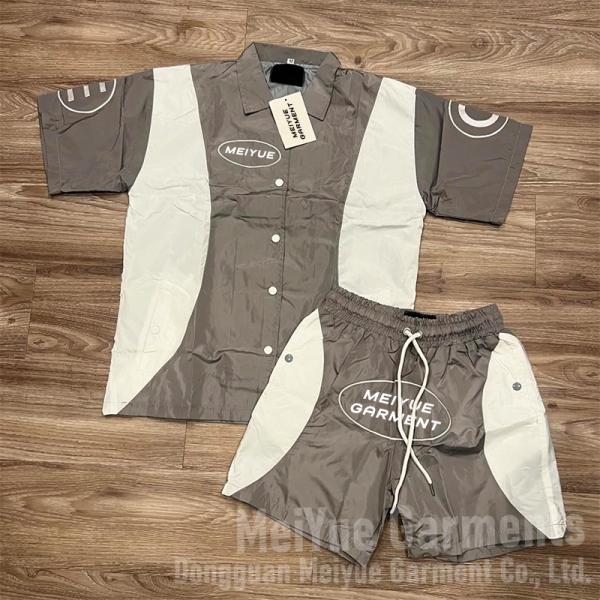 Logotipo personalizado Botón para arriba Windbreaker Camisa de nylon Pantalones cortos ligeros Correr Traje de sudor de verano camiseta Corredores y cortos Factory