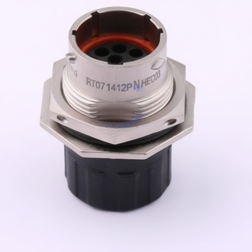 Size 14 12 position pin connector Amphenol RT071412PNHEC03 with jam nut mounting and IP67 protection