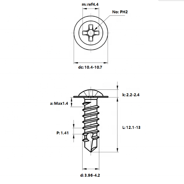 304 Stainless Steel Cross Round Head Screws Drill Tail Screws Head Self Drilling Screw with Polished Surface ST4.2*13mm