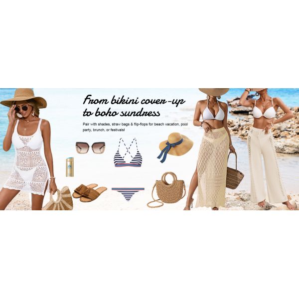 Womens Crochet Knit Spaghetti Strap Beach Coverup Mini Dress Summer Scoop Neck Slit Bathing Suit Cover Up Swimwear Cover Up Fashion Beach Hand Crochet Shawl Capelet