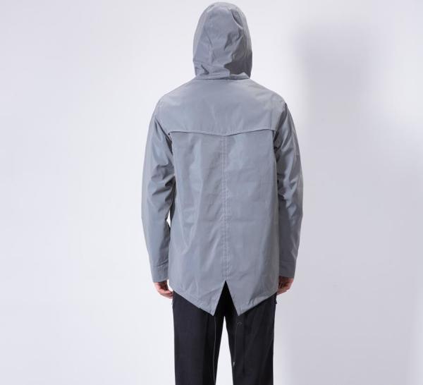 Mid Length Waterproof Mens Reflective Jacket With Hood Long Fishtail Style