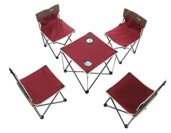 Folding Chair Table Camping Set, Table with 4 Cup Holders, Collapsible Canvas Portable Tables Folding BBQ Outdoor