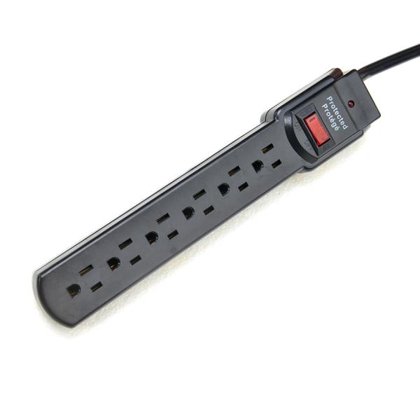 Surge Protection Portable 6 Outlet American Standard ETL Power Strip for Home Appliances in Black Color