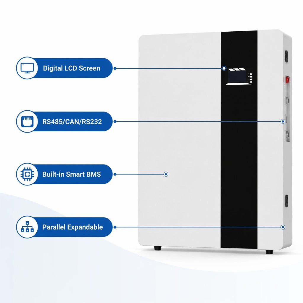 Series 51.2V 100Ah 200Ah Wall-Mounted LiFePO4 Battery 5kWh 10kWh Solar Energy Storage System for Home Tianon