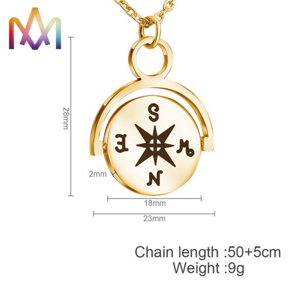 Hypoallergenic SS304 Vintage Compass Pendant Necklace