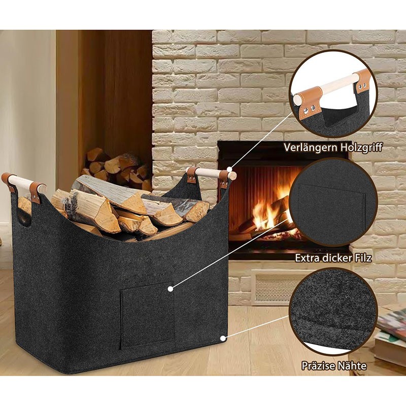 Felt Wood Tote Bag Non-woven Wood Thickened Storage Bag Fireplace Felt Match Storage Basket