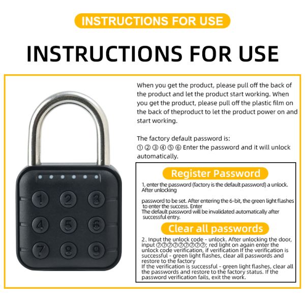 Security Electronic Combination Padlock Smart Fingerprint Padlock Home Waterproof TUYA Graffiti Bluetooth Lock Password