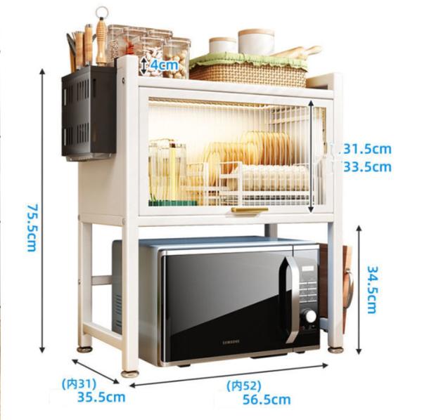 100kg Stable Microwave Oven Shelf Rack Telescopic Carbon Steel Frame + Acrylic Door Freeing Up Countertop Space