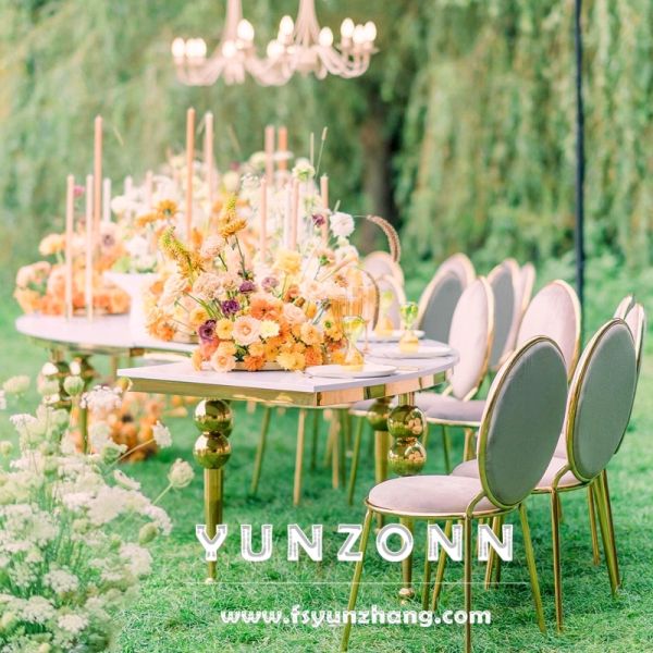 Modern S-Shape Dining Table Chair Set Restaurant Wedding Glass Metal Hotel Furniture for Outdoor Hall Use
