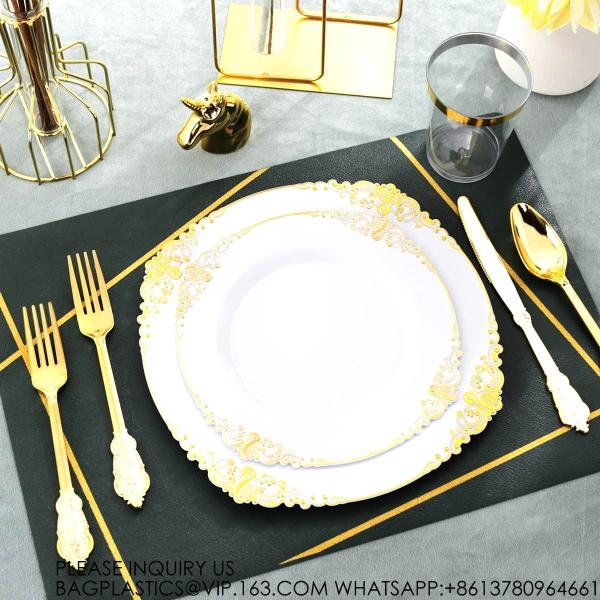 Gold Disposable Plates For 100 Guests, Plastic Plates For Party, Dinnerware Set Of Dinner Plates, Salad Plates