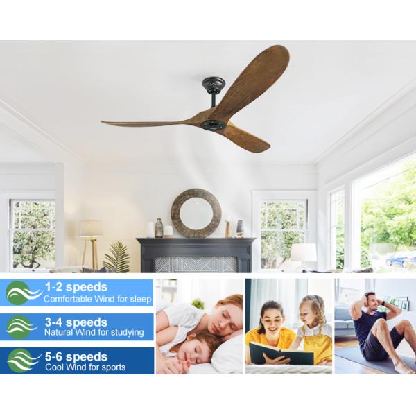 Ventilador de teto de 60 polegadas de madeira maciça com controle remoto e cores multicoloridas