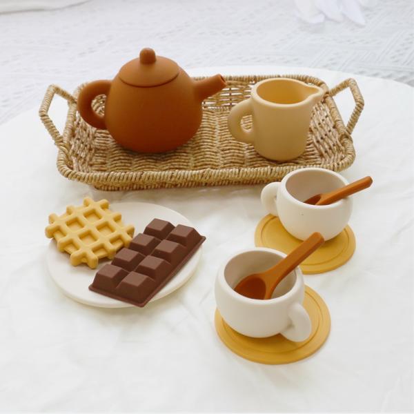NEW ARRIVALS Kids Children Pretending Home Play Teapot Set Silicone Toys With 11pcs