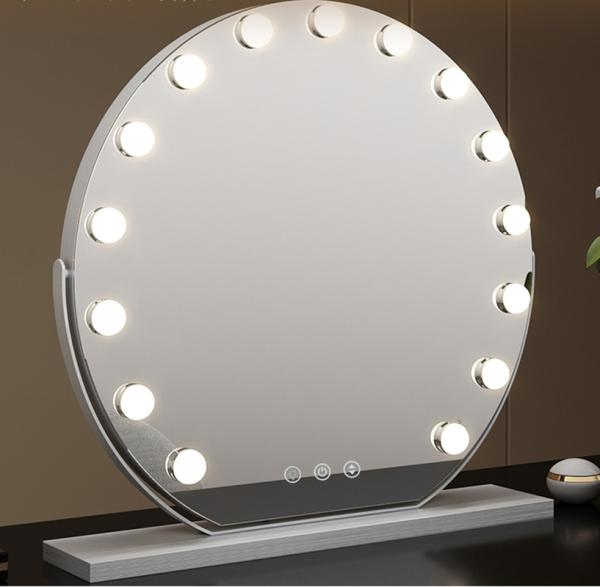 Smart Round Makeup Mirror with 14 Light Bulbs and LED Vanity Mirror for Modern Dressing Room