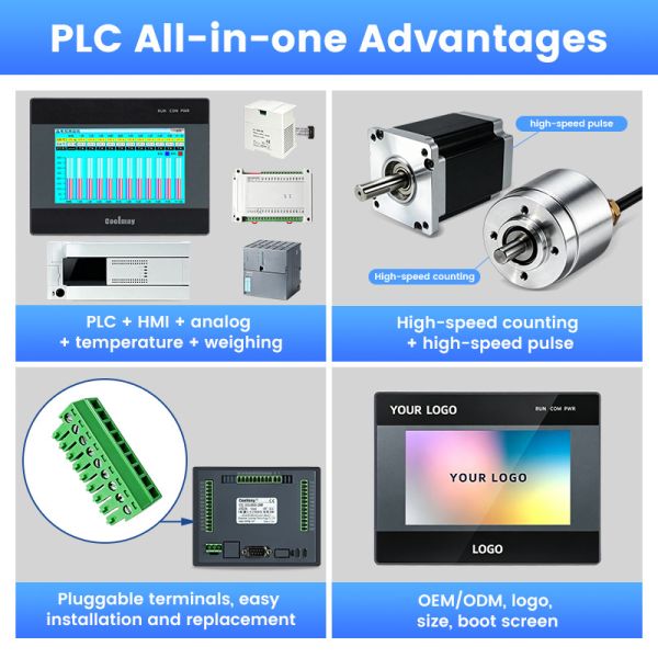 Coolmay EX3U Series 4.3 Inch HMI PLC All In One Temperature Control with 12DI/12DO RS232 RS485 Industrial Automation EX3U-8043H-24MT Source Factory 2026 New Edition