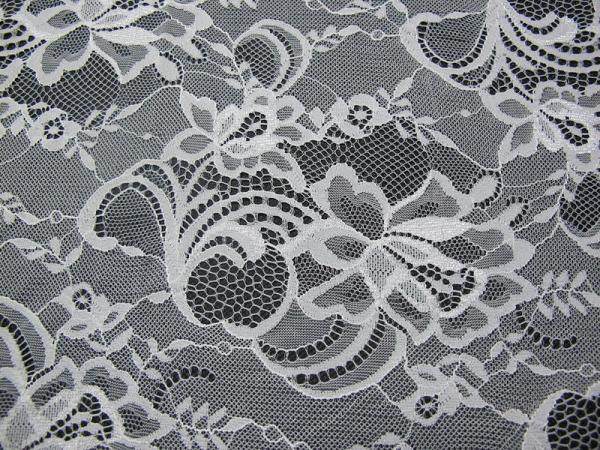 White Nylon Swiss Lace Fabric Floral Knitted With Border Lace and Scallop Edge