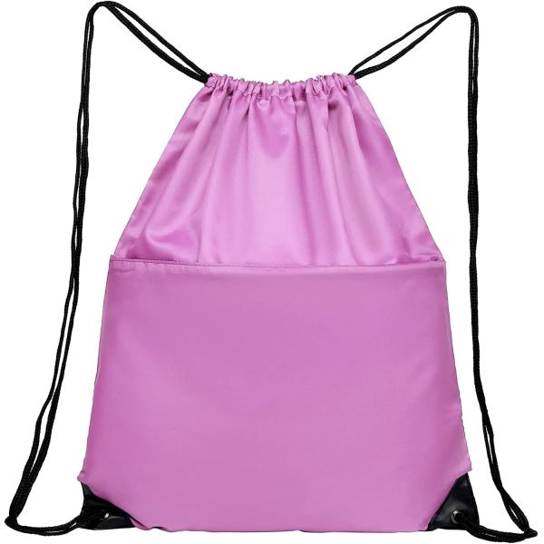 210D Nylon Foldable Sports Gym Drawstring Tote Bag pack Sack W Zipper Side Pocket For Men Women Pink
