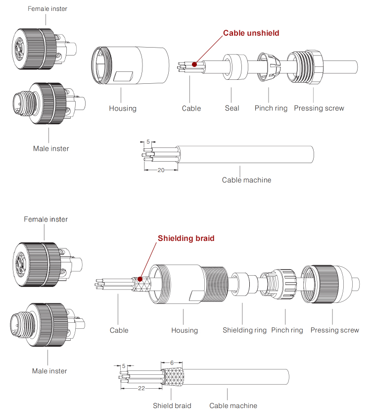 M8 Waterproof Connector China Factory Customized M8 a Code Assembly Waterproof Plastic Cable Connector