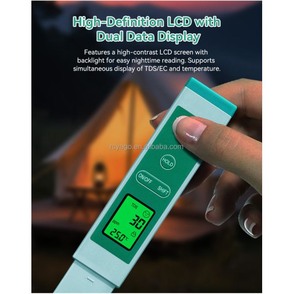 High Precision Durable Titanium Alloy Probe Water TDS Meter with 0-9999 ppm TDS Range and Multiparameter pH Measurement
